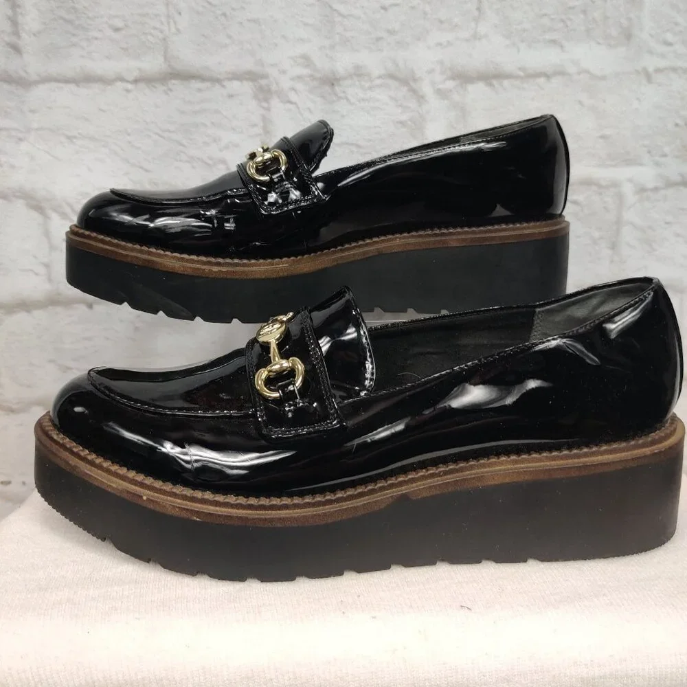 Giani Bernini Womens Loafers Mayaa Patent Leather Chunky Platform Black Size 10